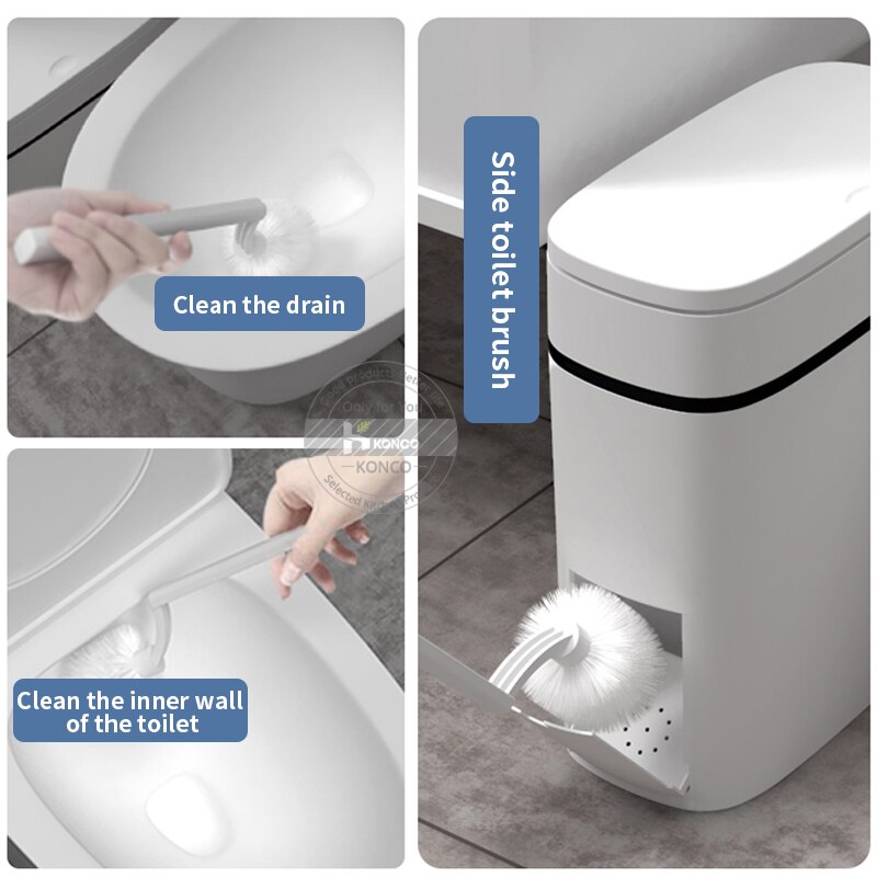 Konco Poubelle et Brosse De Toilette Ensemble, Poubelles Brosse Wc Poubelle Seau et Brosse De Toilette avec Set De Support Pour salle de bain
