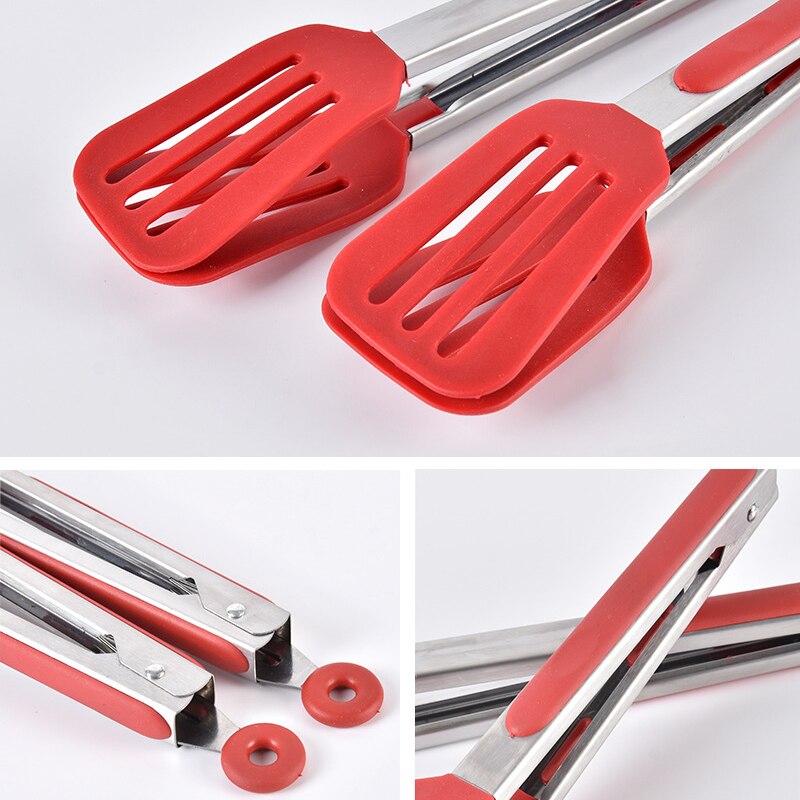 9/12 Inch Cooking Tongs Steak Clip Stainless Steel Handle Kitchen Silicone Bread Serving Tongs Heat Resistant BBQ Grill Tongs