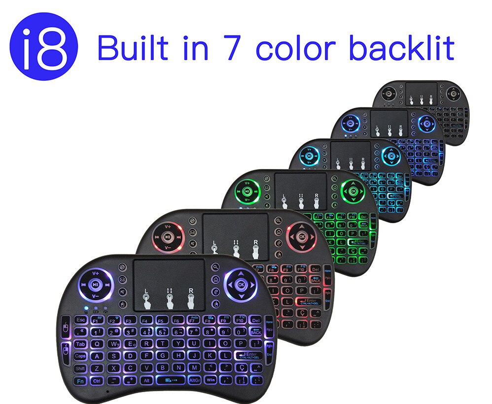 3 Colors Backlit i8 Mini Wireless Keyboard 2.4ghz English rainbow Air Mouse with Touchpad Remote Control Android TV Box: three colors backlit