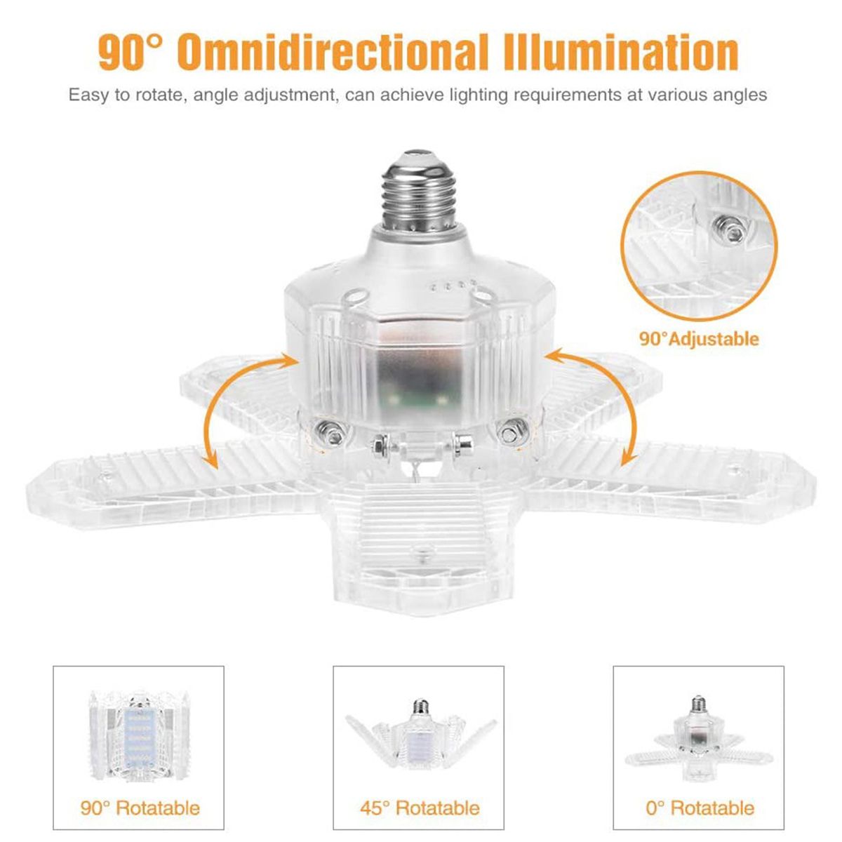 5 Adjustable Panels LED Garage Light E27 Deformable Ceiling Light 10000LM For Shop/Storage/Warehouse Workshop Lighting