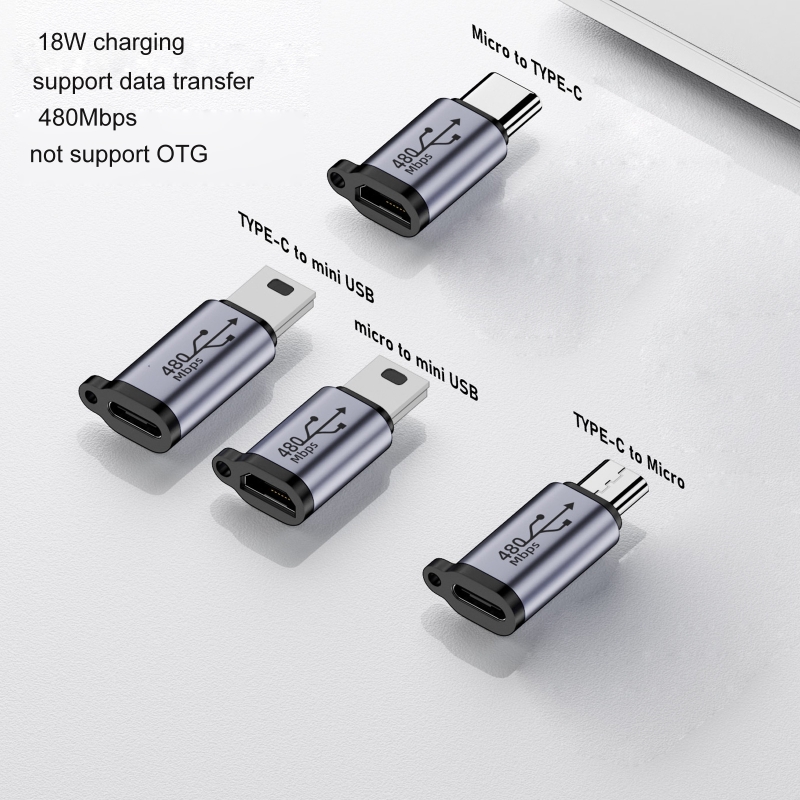 Type-C to Micro USB Mini USB Adapter Converter 18W Aluminum Alloy Connector 480M