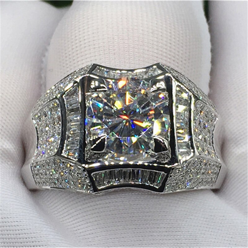 Anillo de diamantes de oro de 14K y 3 quilates para hombre, Anillo joya Esmaltado de oro de 14k y plata de 925, anillos de joyería de diamante