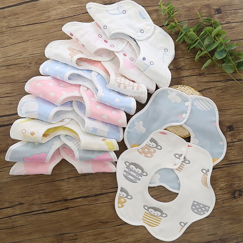 Baby Bibs 360 Degree Rotation 8 Layers Gauze Muslin Baby Kids Bandana Burp Cloth Soft Newborn Infant Saliva Towel Baby Stuff