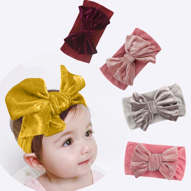 Inverno de pelúcia veludo bebê bandana para meninas arco grande cor sólida elástico hairbands princesa bonito acessórios para o cabelo do bebê coisas