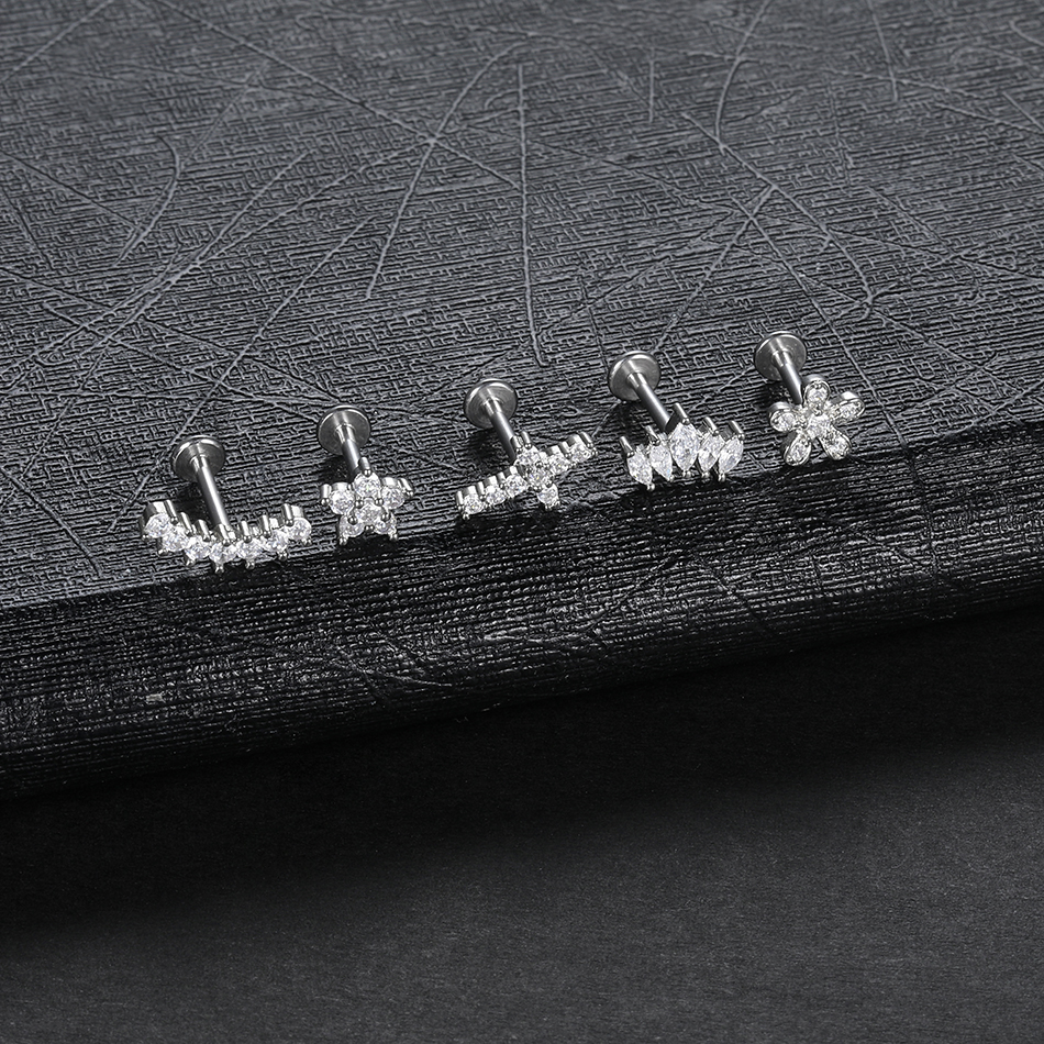 1PC Fiore di Cristallo Trago Orecchino Penetrante 16G Croce Cartilagine Penetrante perno elica Gioielli Conch torre Lobo Orecchino Labret perno