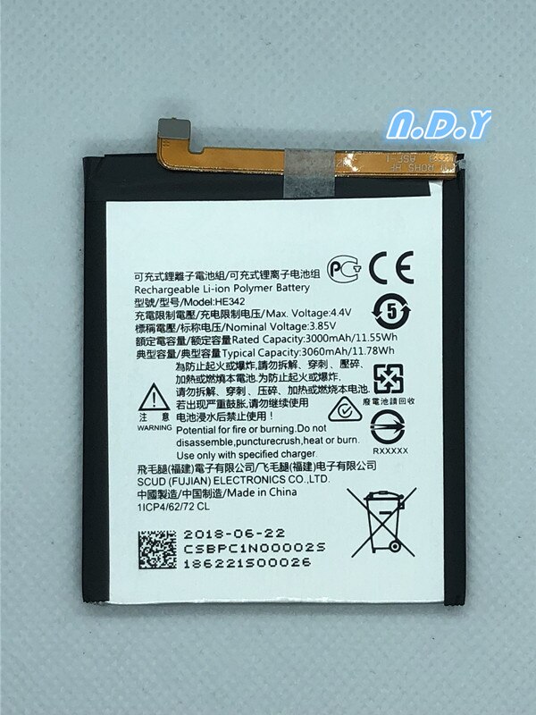 Phone Battery HE342 3060mAh for Nokia X6 6.1 Plus TA-1099 ER342 - Original Replacement Bateria