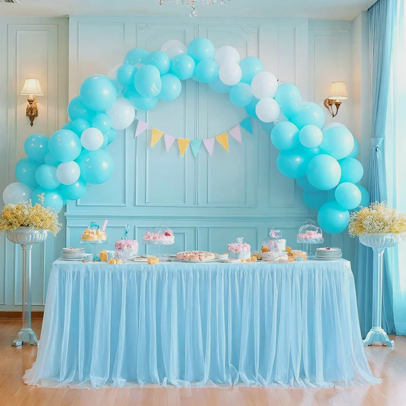 White Tulle Table Skirt Rectangle/Round Tables Ruffle Semi Sheer Tablecloths for Wedding Bridal Shower Birthday Party Decoration