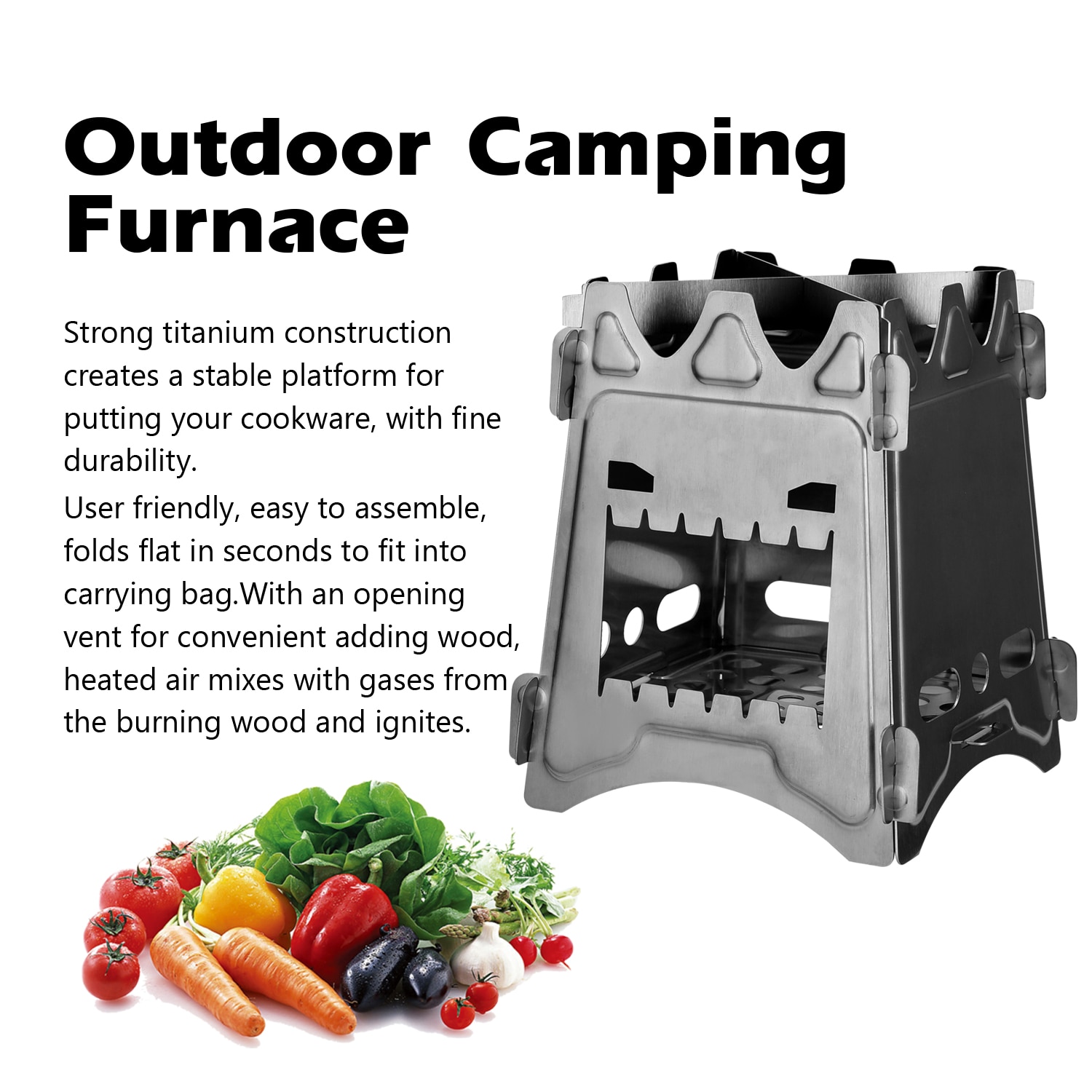 Portable Titanium Outdoor Stove Camping Furnace Camping Wood Stove Picnic Ultralight Folding Camping Cooking Detachable Stoves