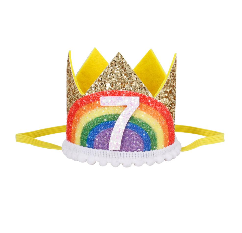 Chicinlife 1-8 år gammel regnbuebursdag kronehatt gutt jente bursdagsfest dekorasjon baby dusj hvitt måke bursdagshatt: måke 7