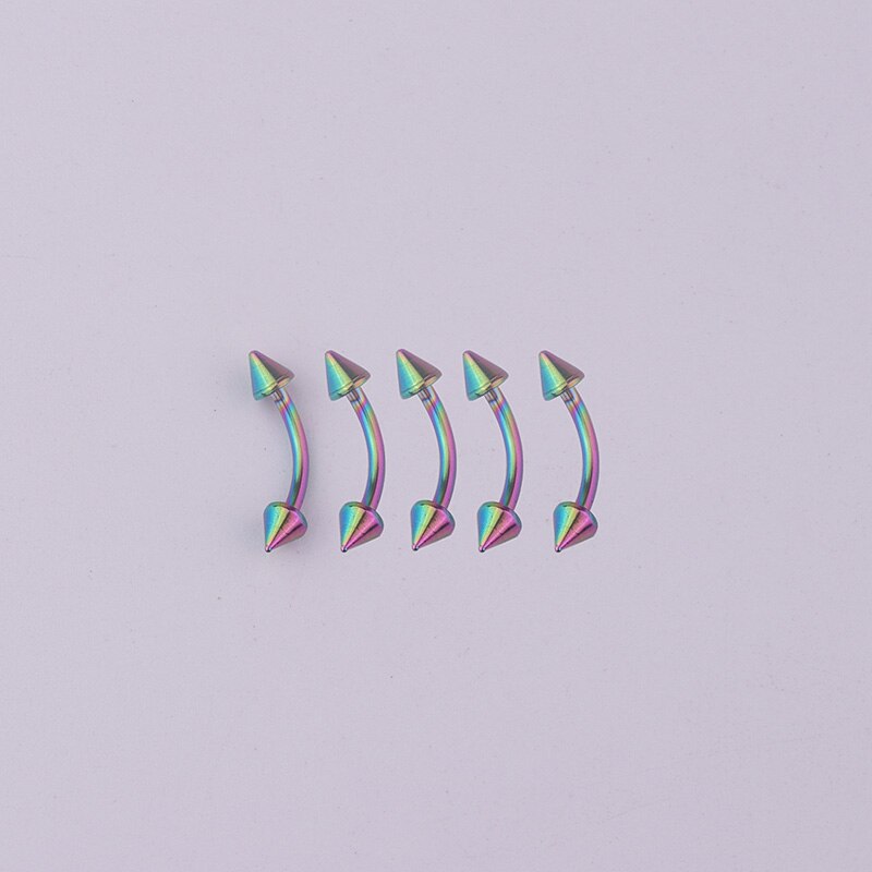 Lot de 5 Anneaux Sourcil - Barbell Courbé Acier Chirurgical 16G - Bijoux de Corps: Arc-en-ciel / Longueur de barre 10mm