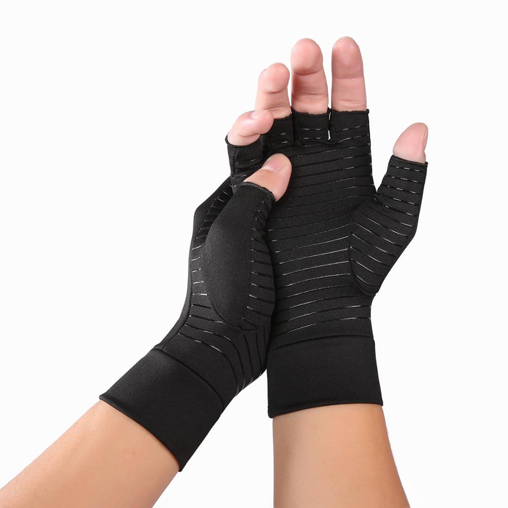 1 paar Kompression Arthritis Handschuhe Frauen Männer Joint Pain Relief Halb Finger Brace Therapie Handgelenk Unterstützung Anti-slip Therapie handschuhe: Black Fiber / S