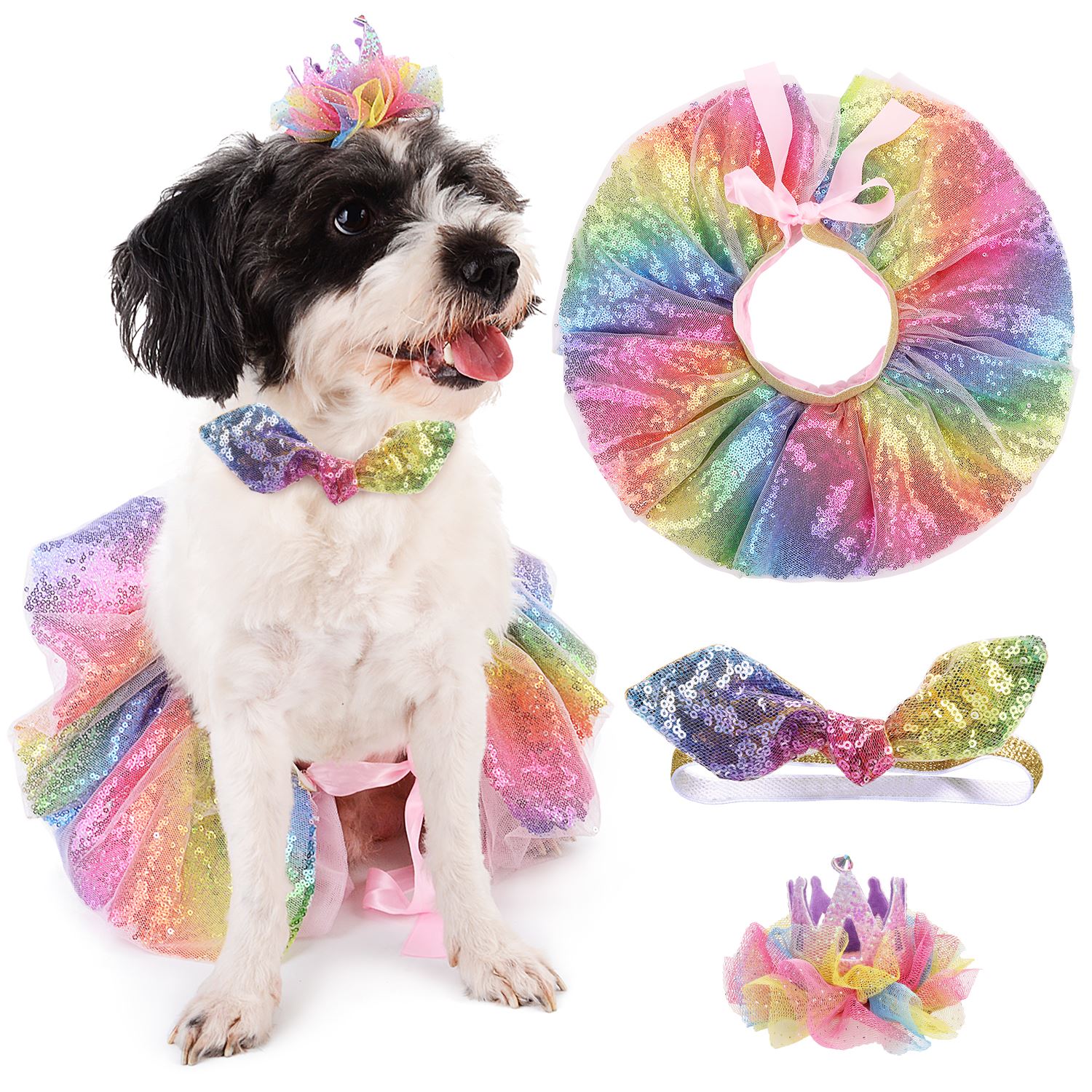 Jupe Tutu à paillettes pour animaux de compagnie, Costume mignon pour chien, avec bandeau et pince à cheveux, accessoires de vêtements pour animaux de compagnie, fournitures pour animaux de compagnie
