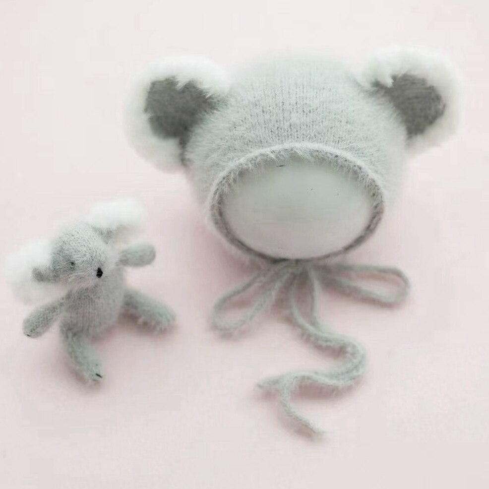 Newborn Photography Props Koala Hat Toy Set Knitted Fuzzy Baby Beanie