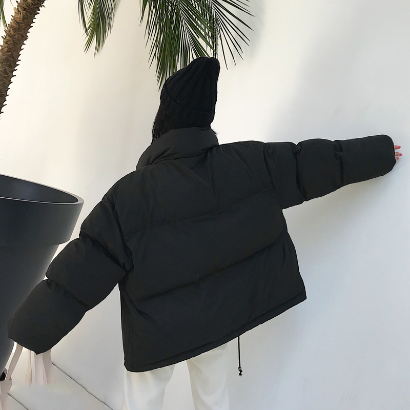 Vinterjacka i koreansk stil dam ståkrage solid svart vit kvinnlig dunjacka lös överdimensionerad kort parkas dam