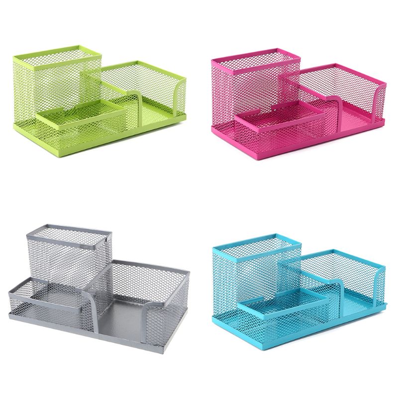 Metal Mesh Desk Organizer Pen Pencil Storage Holder with 3 Compartments for Home Office Students Supplies Accessories L29K