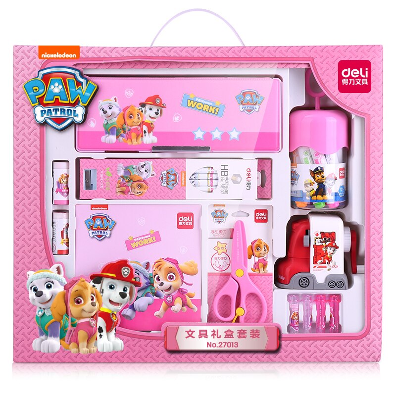 Deli 27013 Student Kinderen Briefpapier Set Grote Set Voor Kinderen Met Puntenslijper Gum Cap Krijt: 68896-pink