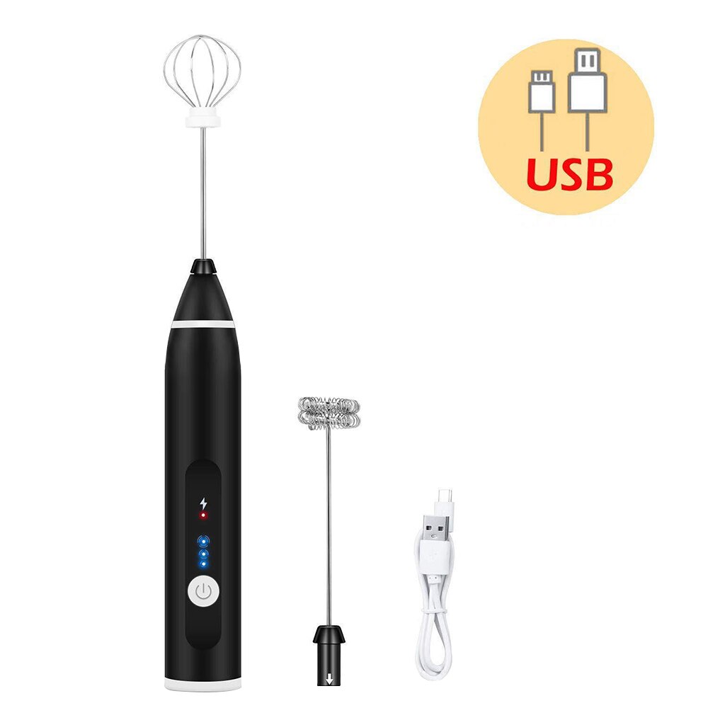 Electric Milk Frother Mini Mixer Foamer Coffee Whisk Stirrer Egg Beater Mixer Kitchen Cooking Tool Egg Stirring USB Rechargeable: black