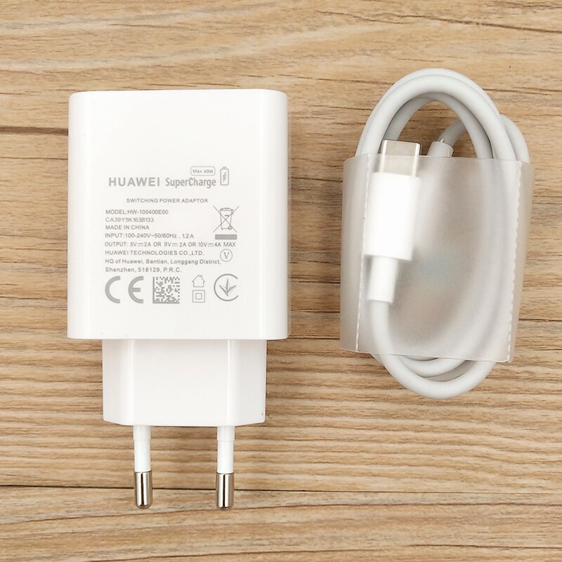 Oryginalna ładowarka USB Huawei 10V 4A Supercharge 5A typ C kabel do Mate 20 30 40 RS Honor 50 30 Nova 8 7 se P50 P40 Pro +: EU add cable