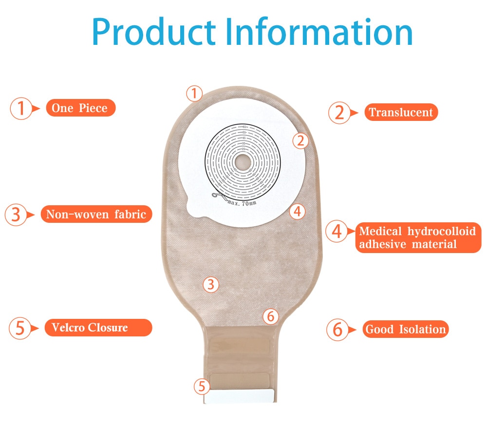 Colostomy Bags Max Stoma 70mm Skin Color Ostomy Bags with Hook & Loop