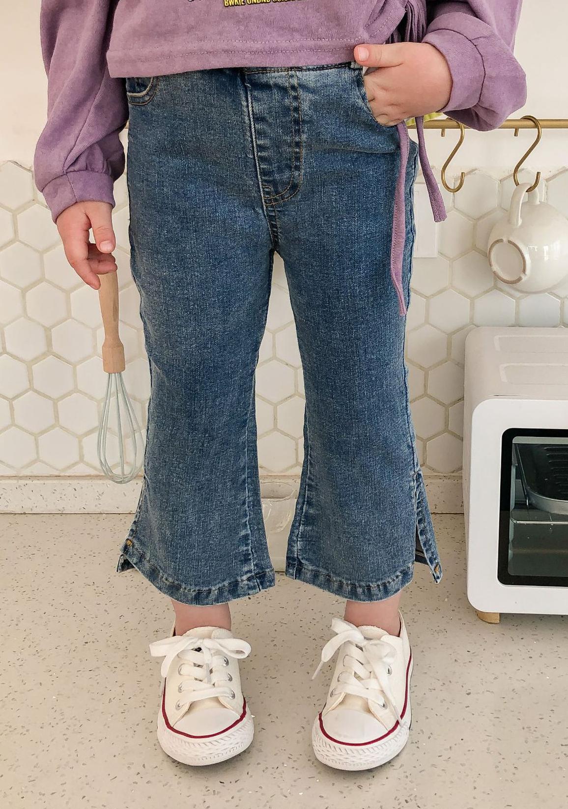 Spring Children's Clothes Girl's Pants Leg Split Elastic Flared Pants Baby Jeans Kids Boy Jeans Clothes: 5T