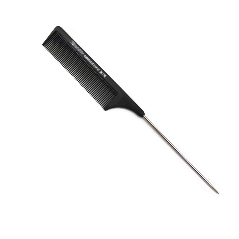 Peine de pelo liso negro con pasador de Metal, antiestático, cola de rata, herramienta de peinado para belleza, 1 Uds.