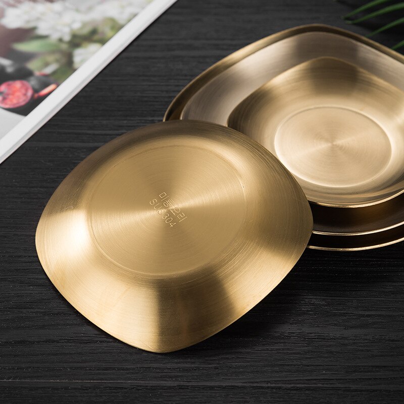 Stainless Steel Dinner Plates Restaurant Gold Serving Tray Japanese Square Seasoning Dishes Barbecue Tableware
