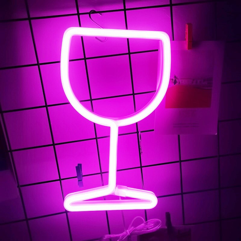 Lampe LED fluo suspendue en forme de verre à vin, luminaire décoratif d&#39;intérieur, idéal pour une fête en famille ou une chambre à coucher, ou comme de noël: Pink