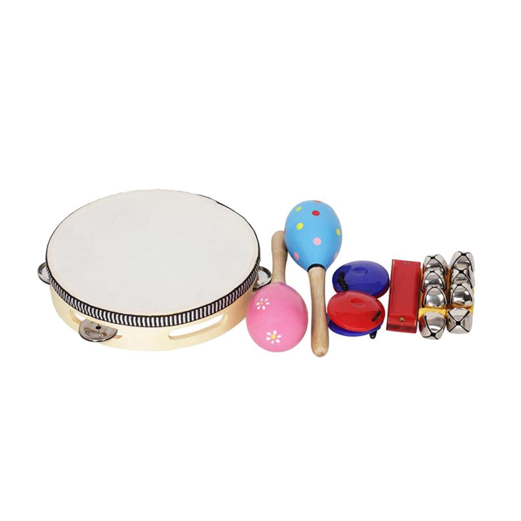 1 set /8 stück handrassel, kastagnetten, mundharmonika, tamburin, mini-percussion