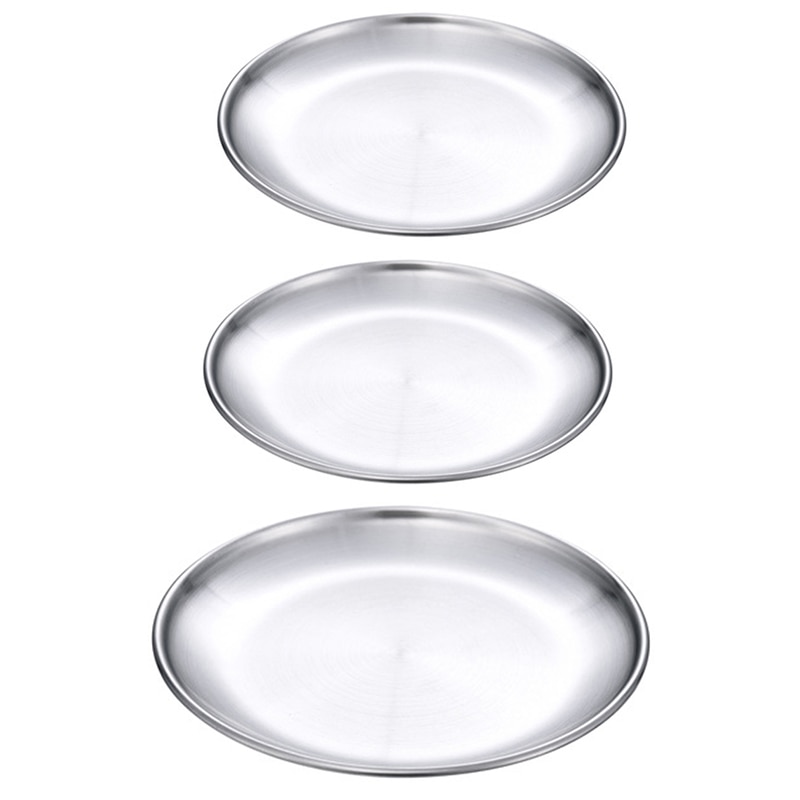3 delar rostfritt stål buffétallrik pizzabricka rostfritt stål för aptitretare salladstallrik set , 9 & 10 tum  (3 tallrikar): Default Title