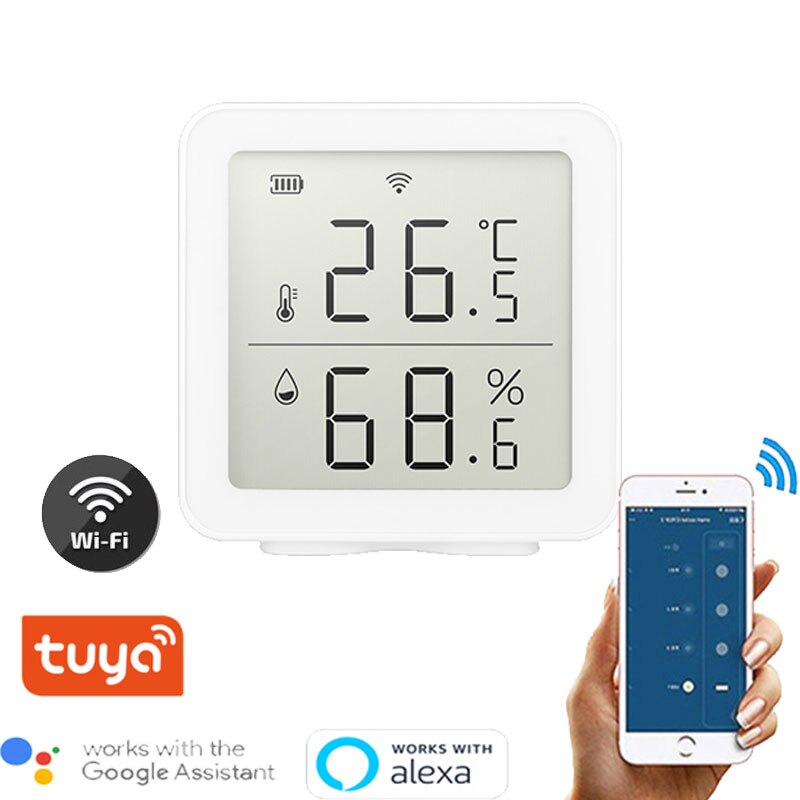 Tuya wifi termometer digital lcd display sensor smart temperatur luftfugtighed hygrometer digital app kontrol alexa smart home: 1 stk