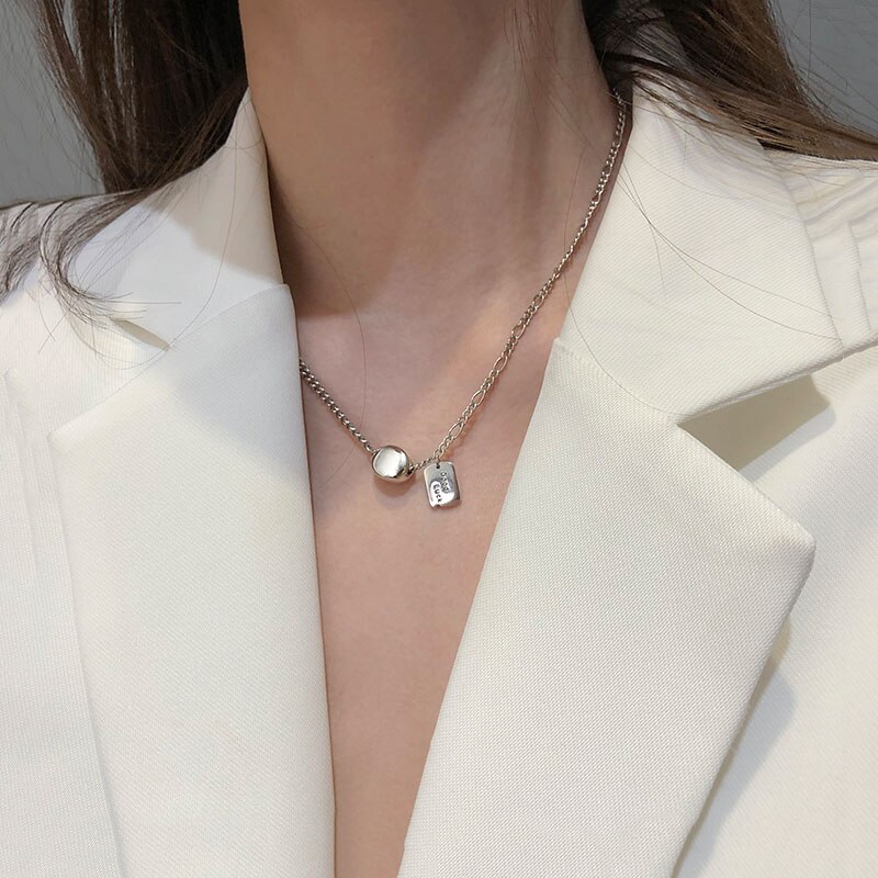 Retro Vierkante Brief Luck Kralen Ketting Vintage Verstelbare Hanger Thai Zilveren Kleur Ketting Voor Vrouwen Sieraden S-N616