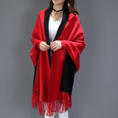 Mingjiebihuo neue kaschmir Poncho schal mit ärmeln frauen in herbst und Winter dicke warme doppel-seitig feste quaste Mantel mädchen: 5