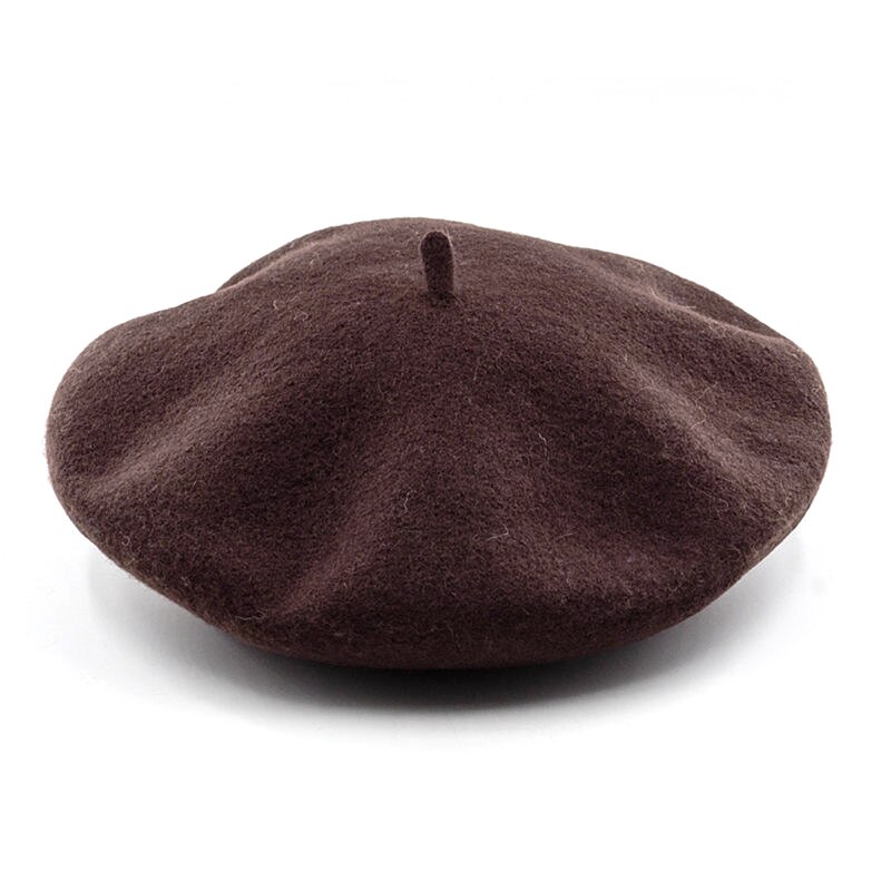 Kvinder uldfilt baret varm fransk klassisk beanie slouch baskisk ensfarvet dame kunstner hat kasket tam multi farver: Kaffe
