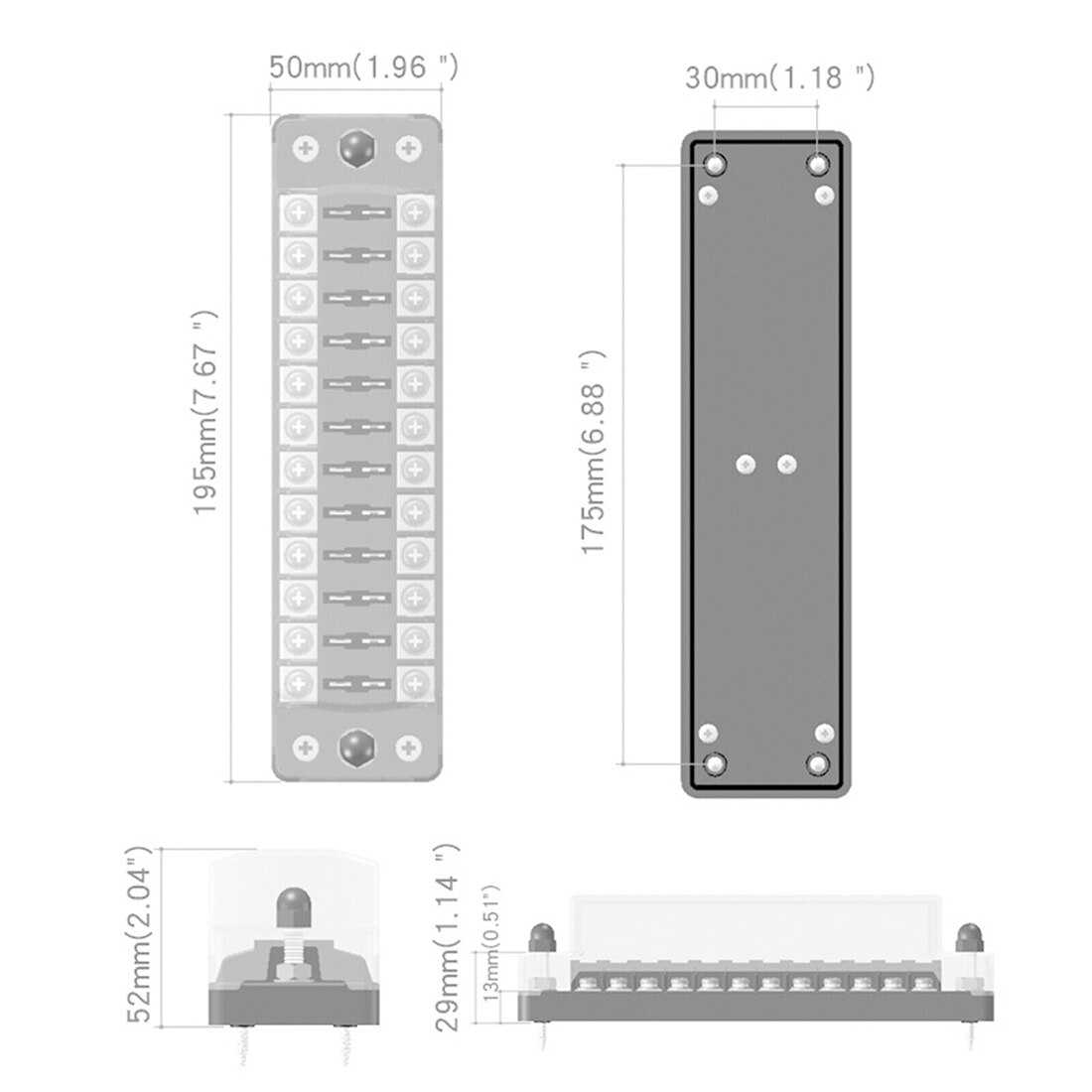 12 Way Blade Fuse Box Block Holder Met Negatieve Bus Met Grond Waterdichte Bescherming Cover Sticker Voor 12V/24V Auto Boot