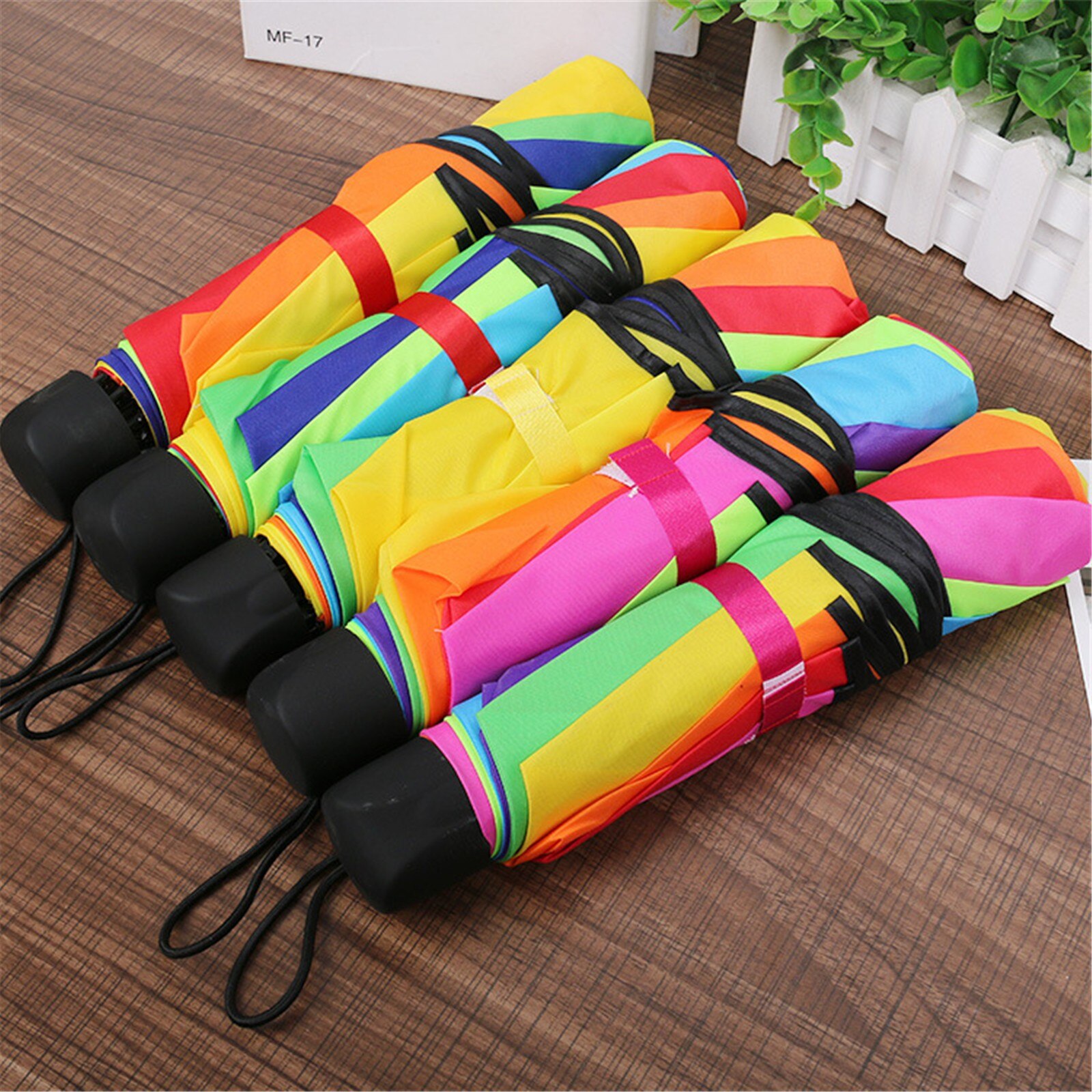 Rainbow Color Umbrella Manual Folding Ruffle Multicolor Tri-folding Children Reverse Weatherproof Umbrella