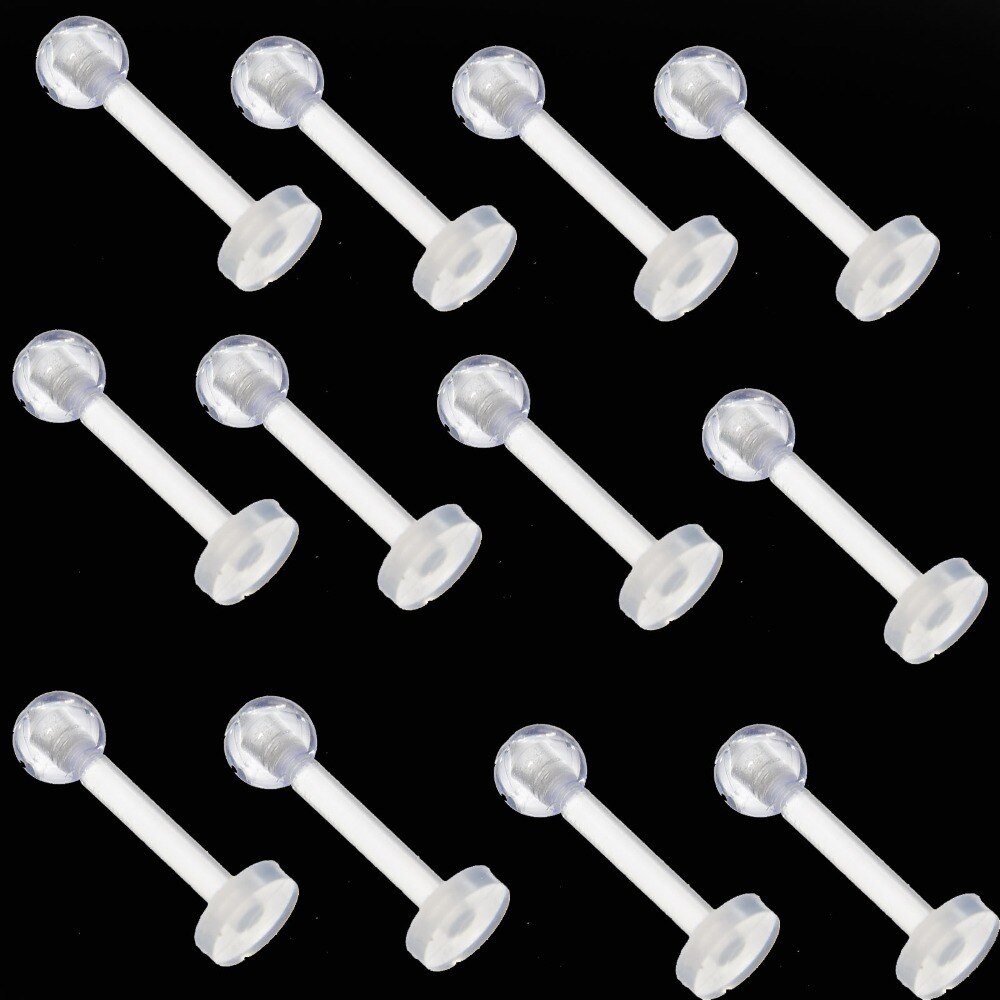Labret piercing Lip piercing Women Accessories 12pcs Style Piercing Tongue Barbell Stud Bone Pin Clear Transparent Bioflex
