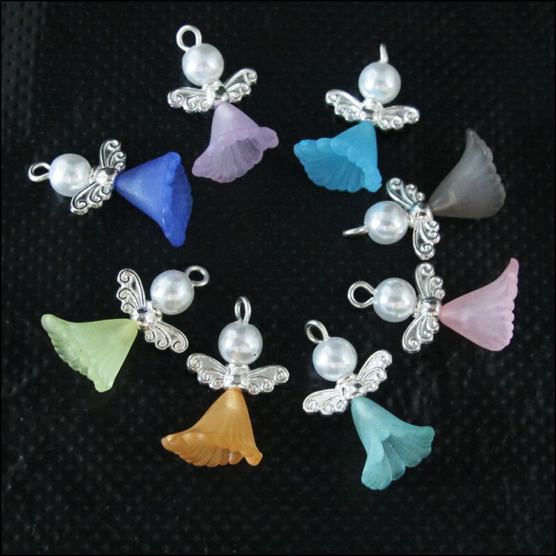 24 Dancing Angel Bedels Verzilverd Wings Gemengde Hangers 14x24mm