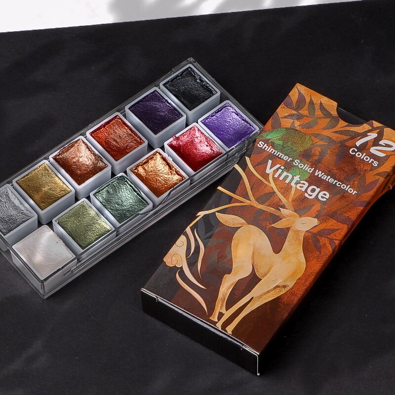 6 /12 Kleuren Solid Aquarel Pigment Set Nail Art Pigment Parelmoer Metalen Art Pigment Schilderen Voor Kunst Levert: 12 color retro