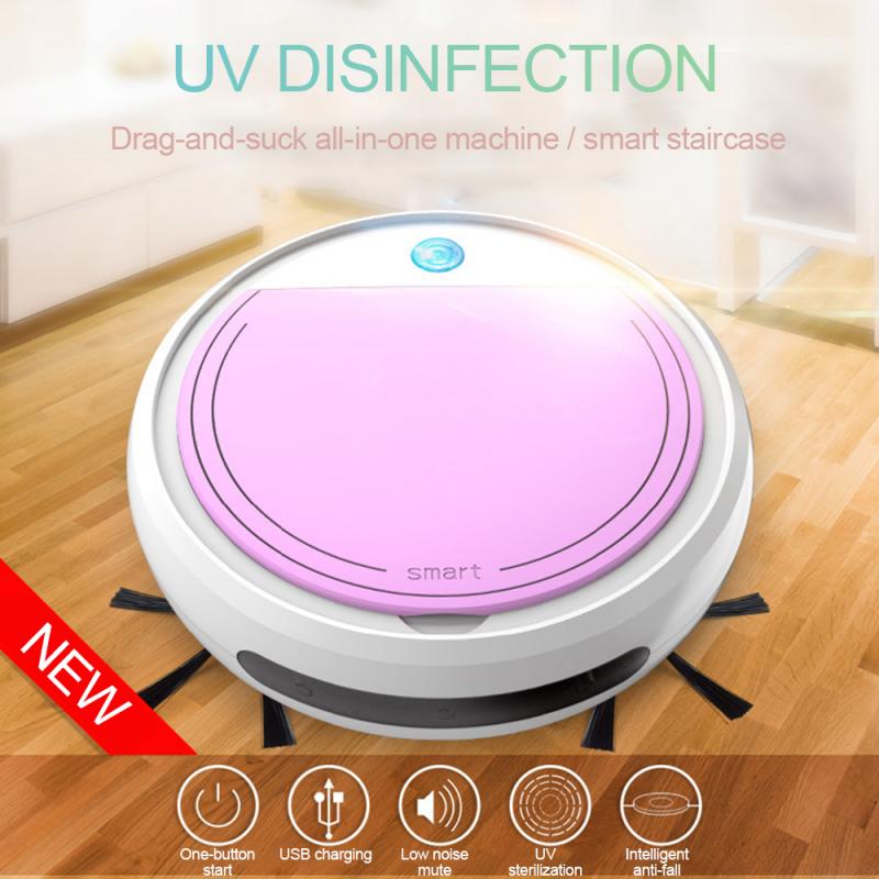 4 In 1 Smart Robot Vacuum Cleaner USB Rechargeable Auto Dry Wet Sweeping Floor Cleaner Dust Catcher UV Sterilizer Aspiradora