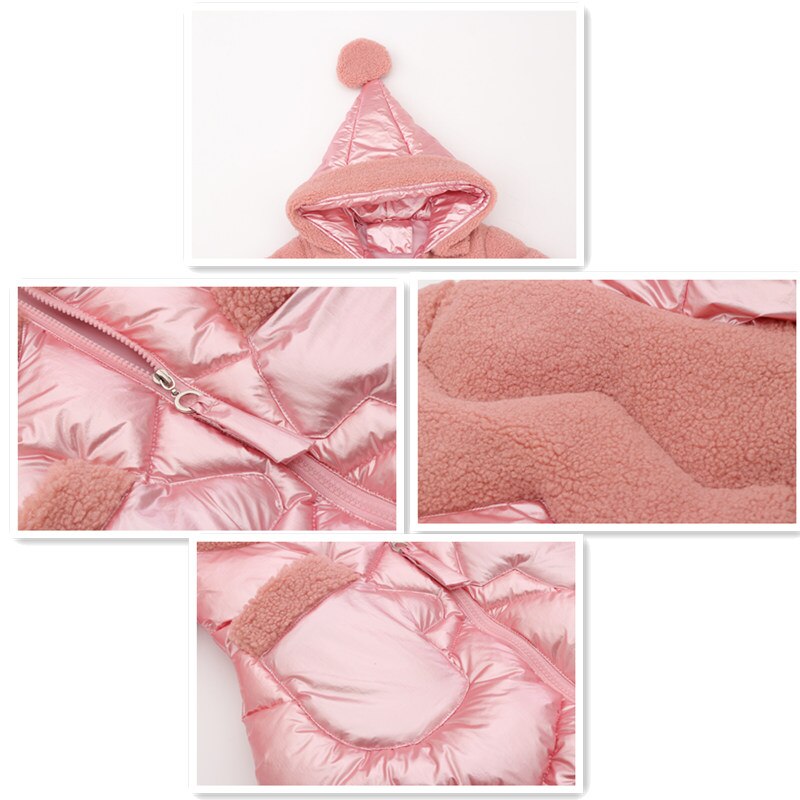 Thick Warm Girls Winter Kids Metallic Quilted Jackets Waterproof Parka For Girls Shiny Metallic Pink Outerwear Coat