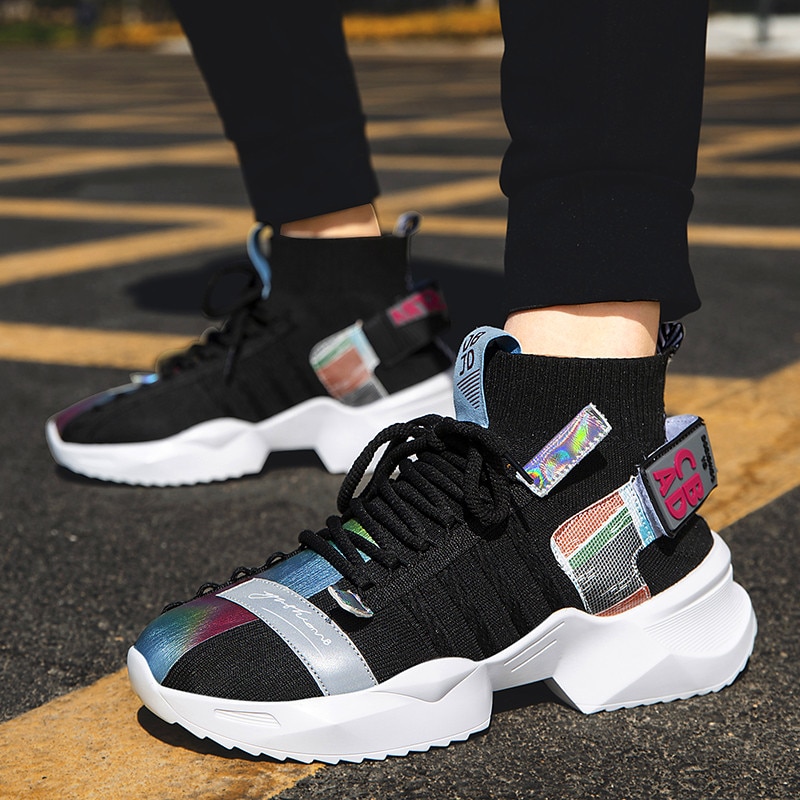 homme hip-hop hip-hop chaussures graffiti haut épais baskets léger à lacets filet décontracté chaussures garçons Zapatos Hombre