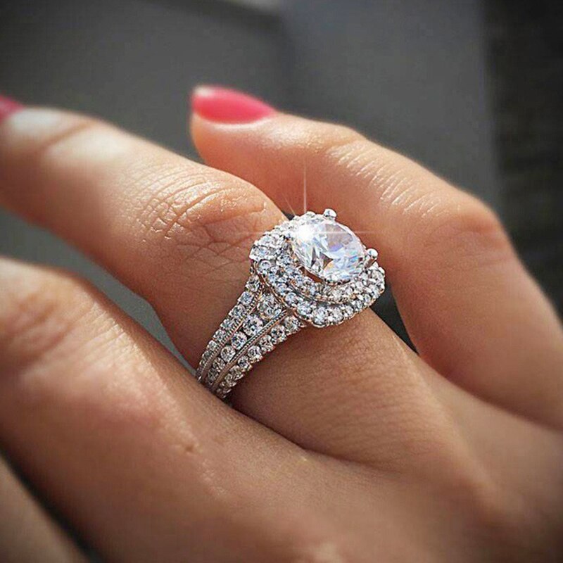 Klassischen Großen Glanz Runde Zirkon Hochzeit Ringe Für Frauen modisch Edelstahl Schmuck Engagement Valentinstag