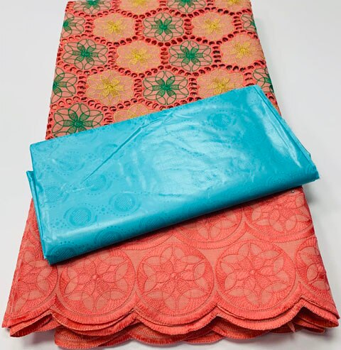 African Guinea Bazin Brocade Damask Fabric for Femme Robe  Bazin Riche Brode with Swiss Cotton Lace 2.5+2.5 yards/set YA377