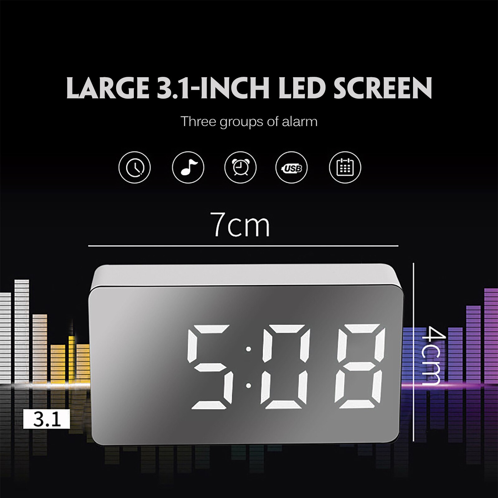Digital Alarm Clock LED Display Clock Compact Mirror Alarm Clock For Bedside Desktop Office For CR2025/2032 Button Battery