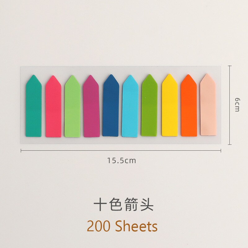 60/100/200 ark fluorescerende selvklæbende notatblok klæbende sedler bogmærke markør memo klistermærke papir studerende kontorartikler: 10 farver pil