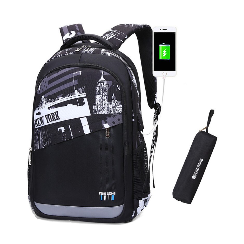Okkid estudante grande mochila porta usb sacos de escola para adolescentes meninos bookbag bagpack masculino portátil mochila 15.6 presente: C3