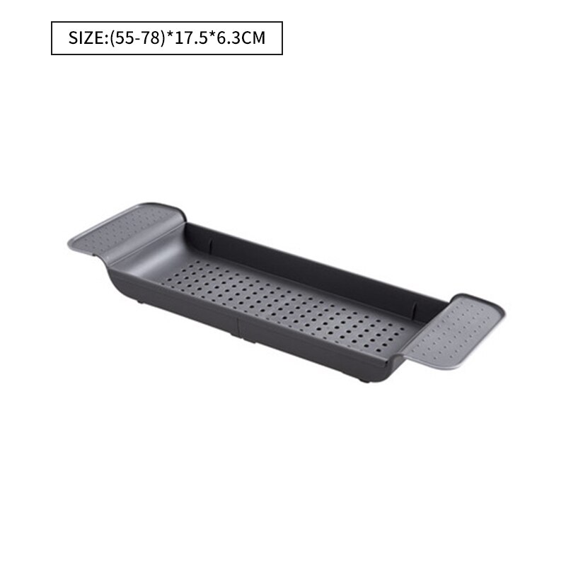 Plast infällbar badkarsbricka justerbar handduksförvaring multifunktion stansfri diskbänk avloppshållare badrumsverktyg: Svartgrå