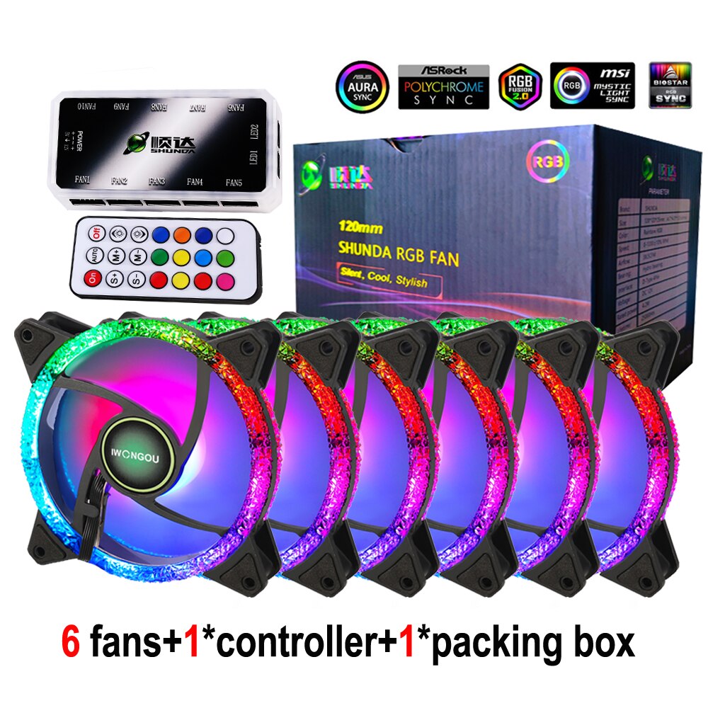 IWONGOU – ventilateur de PC RGB 120mm Aura Sync, vitesse réglable, Kit LED 12cm, 6 en 1, boîtier d&#39;ordinateur, contrôleur de refroidissement: Double Diamonds