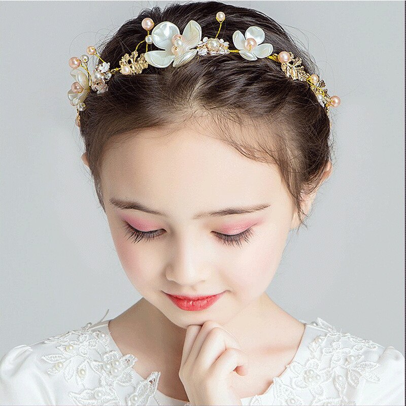 Accesorios para el cabello para niña y niño, corona de flores ajustable, diadema de flores, corona de perlas para la cabeza, accesorios coreanos para el cabello, tocados