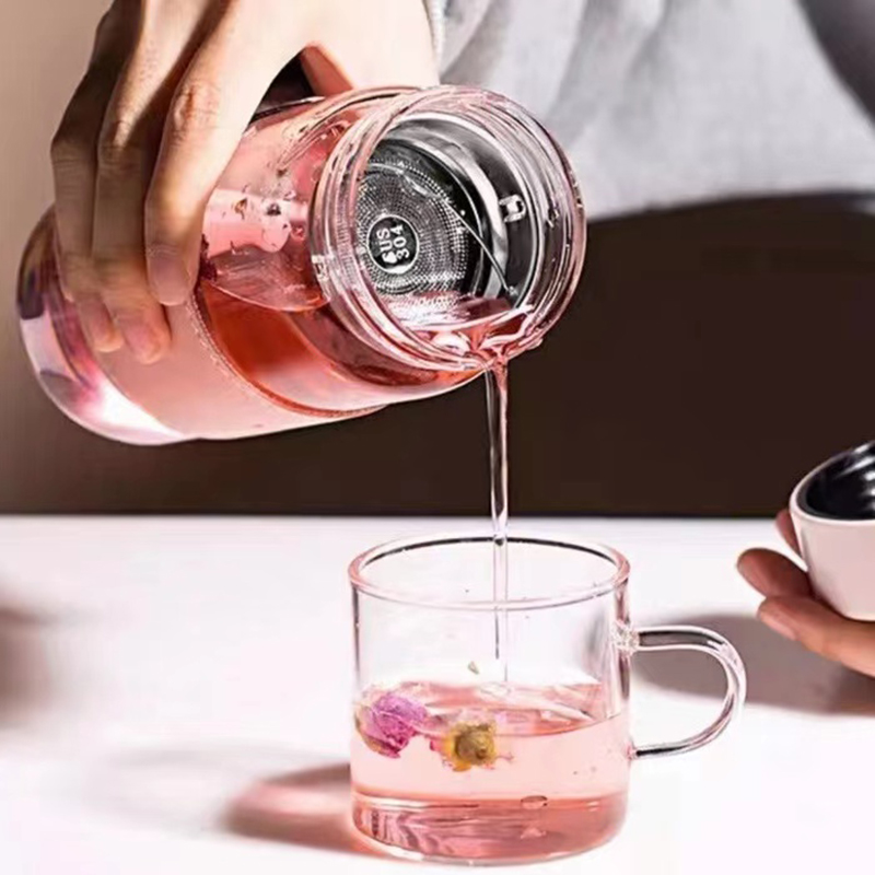 480Ml Glazen Wtaer Fles Met Thee-Infuser Isolatiehoes Riem Hoge Temperatuur Drink Mok Sap Koffie Cup Lekvrij